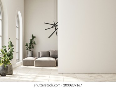 Modern home interior background, living room, minimalistic style, 3D render, 3D illustration