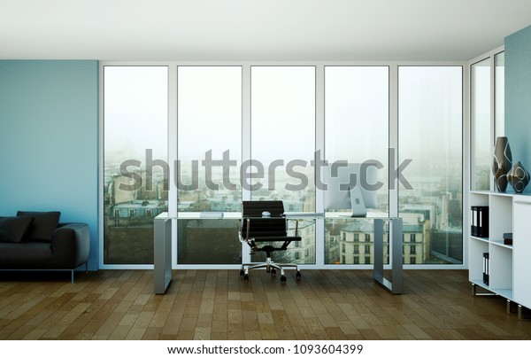 Download Modern Home Office Interior Design 3d Stock Illustration 1093604399 PSD Mockup Templates