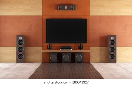 Modern Home Theater Room Without Furniture - Rendering