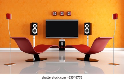 modern home theater with two fashion armchair - rendering