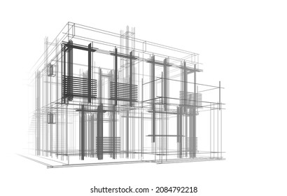 Modern House Architectural 3d Drawing Stock Illustration 2084792218 ...