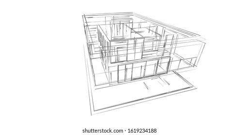 Modern House Concept Sketch Architectural Drawing Stock Illustration ...