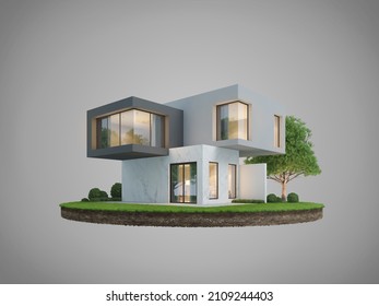 Modern House Exterior With Empty Background For Real Estate Concept.3d Rendering