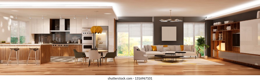 Modern House Interior 3d Rendering Stock Illustration 1315019660