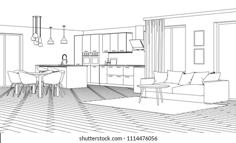 Living Room Graphic Black White Interior Stock Vector (Royalty Free ...