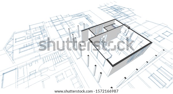 Modern House Sketch 3d Illustration Stock Illustration 1572166987