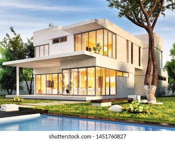 Modern House Swimming Pool Dream House Stock Illustration 1451760827