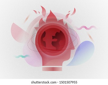 Modern illustration Global warming concept    Fire thinking head