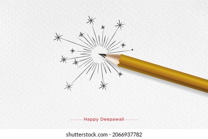 Modern innovative creative design for Diwali deepawali festival celebration.Eco friendly golden green pencil with light sparkle drawing