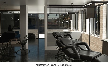 Modern Interior 3D render of Tattoo Shop with epoxy floor 