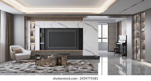 Modern interior with an armchair.3D rendering