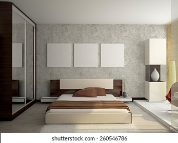 Modern interior of a bedroom room 3D rendering