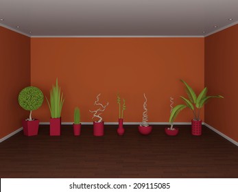 Modern interior composition with exotic decorative plants.