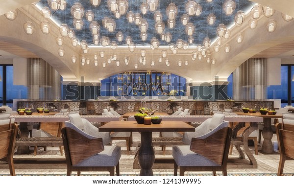 Modern Interior Design Restaurant Arabic Style Stock