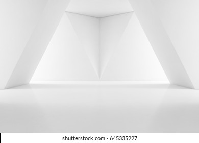 Modern Interior Design Of Showroom With Empty Floor And White Wall Background - 3d Rendering