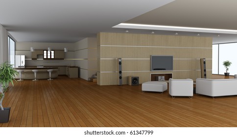 Drawing Room Interior With Tv Stock Illustrations Images