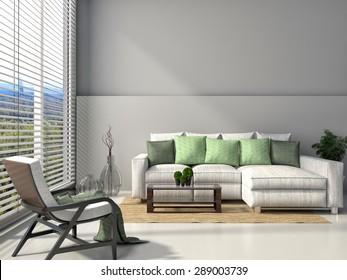 modern interior with furniture. 3d illustration - Shutterstock ID 289003739