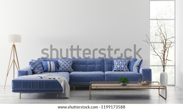 Modern Interior Living Room Blue Corner Stock Illustration 1199173588