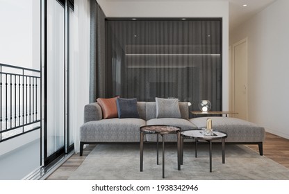 Modern Interior Of Living Room.3D Illustration