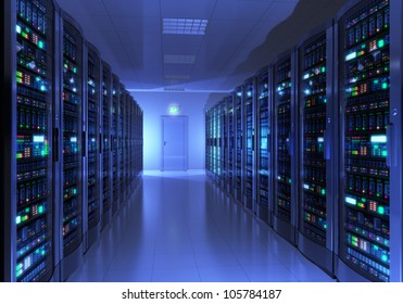 Modern interior of server room in datacenter