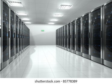 Modern Interior Of Server Room In Datacenter