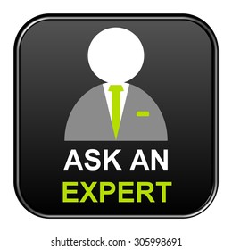 Modern isolated black Button with symbol showing ask an expert