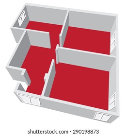 Modern Isometric Cottage Interior. Isometric Open Plan House.part Of Architectural Project Ground Floor Plan Floorplan House Home Building Architecture Blueprint Layout Detailed Plan. Raster