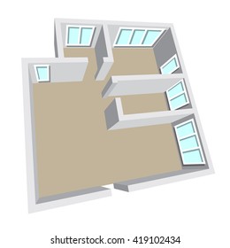 Modern Isometric Cottage Interior. Isometric Open Plan House, Apartment , Part Of Architectural Project Floorplan House Home Building Architecture Blueprint Layout Plan. 3d Illustration Raster