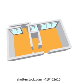 Modern Isometric Cottage Interior. Isometric Open Plan House, Apartment , Part Of Architectural Project Floorplan House Home Building Architecture Blueprint Layout Plan. 3d Illustration Raster