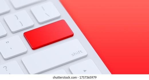 Modern keyboard with blank red key to enter text or logo with copy space. 3d illustration.