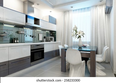 Modern kitchen interior, 3d interior
