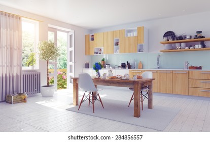 modern kitchen interior. 3d design concept.