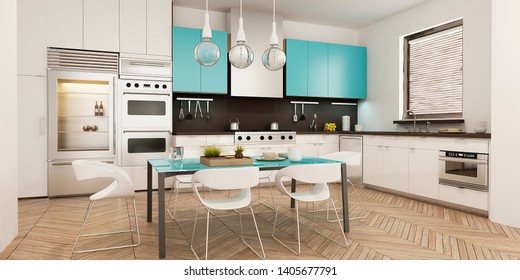 Modern kitchen interior. 3d rendering.