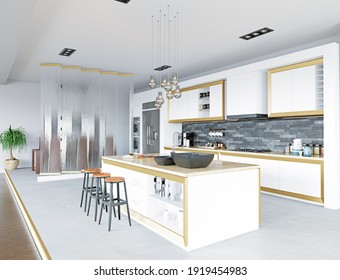 modern kitchen interior. 3d rendering design concept
