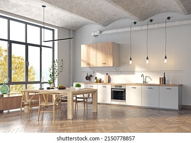 Modern Kitchen Interior. 3d Rendering Design