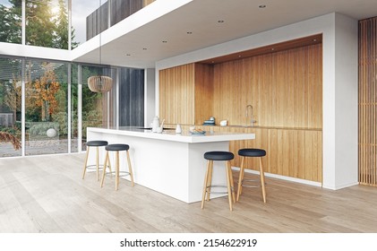 Modern Kitchen Interior. 3d Rendering Design