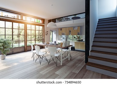 Modern Kitchen Interior. 3d Rendering Concept