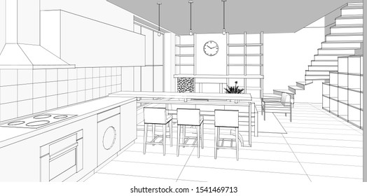 Kitchen Sketch Images Stock Photos Vectors Shutterstock