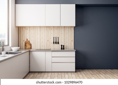Modern kitchen room interior and copy space wall   daylight  Mock up  3D Rendering 