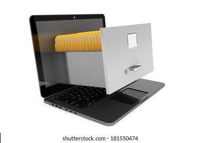 Modern Laptop With File Cabinet On A White Background