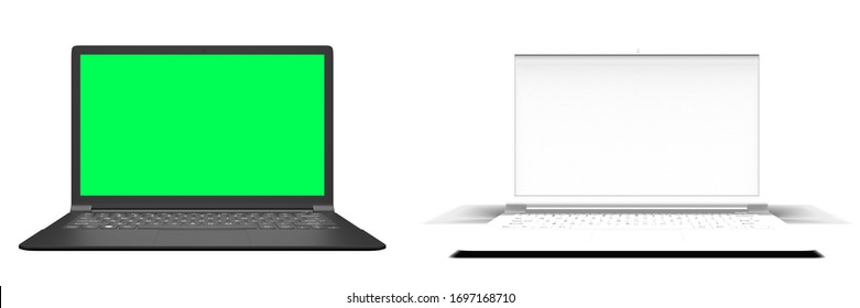 Modern Laptop windows with blank screen isolated on white background, Open Screen, separate shadow, 3d rendering