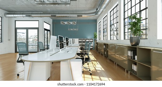 modern large minimalistic office interior Design 3d Rendering mock up