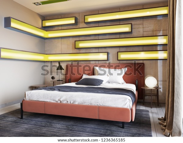 Modern Leather Bed Side Tables Lamps Stock Illustration