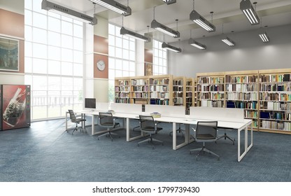 Modern Library Of High School  . 3d Illustration