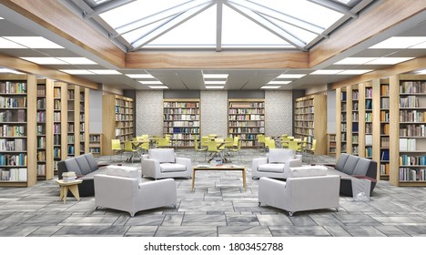 Modern Library Of High School  . 3d Illustration