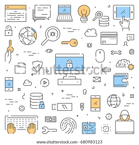 Modern line concept for internet security. Creative style banner for cyber security.