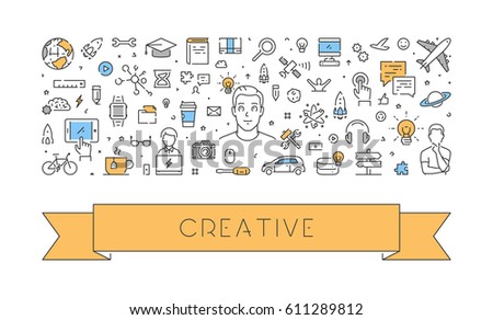 Modern linear concept for creative. Line web banner for inspiration. 