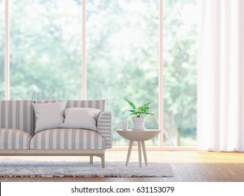 Modern Living Room Close Up  3d Rendering Image.There Wooden Floor And  Large Window Overlooking To Nature And Forest