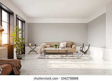 Modern Living Room Interior 3d Rendering Stock Illustration 1042738888