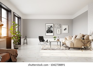 modern living room interior. 3d rendering concept